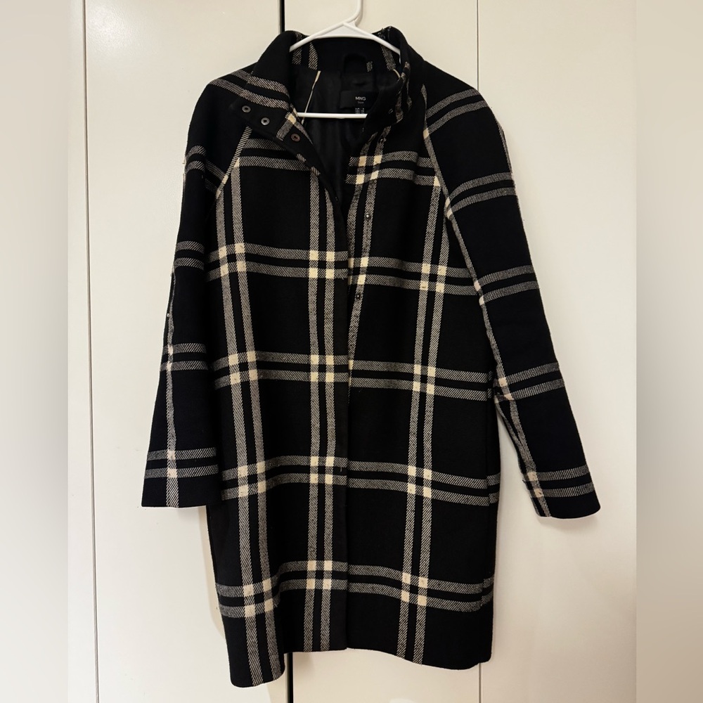 Mango Black and Cream Wool Blend Coat